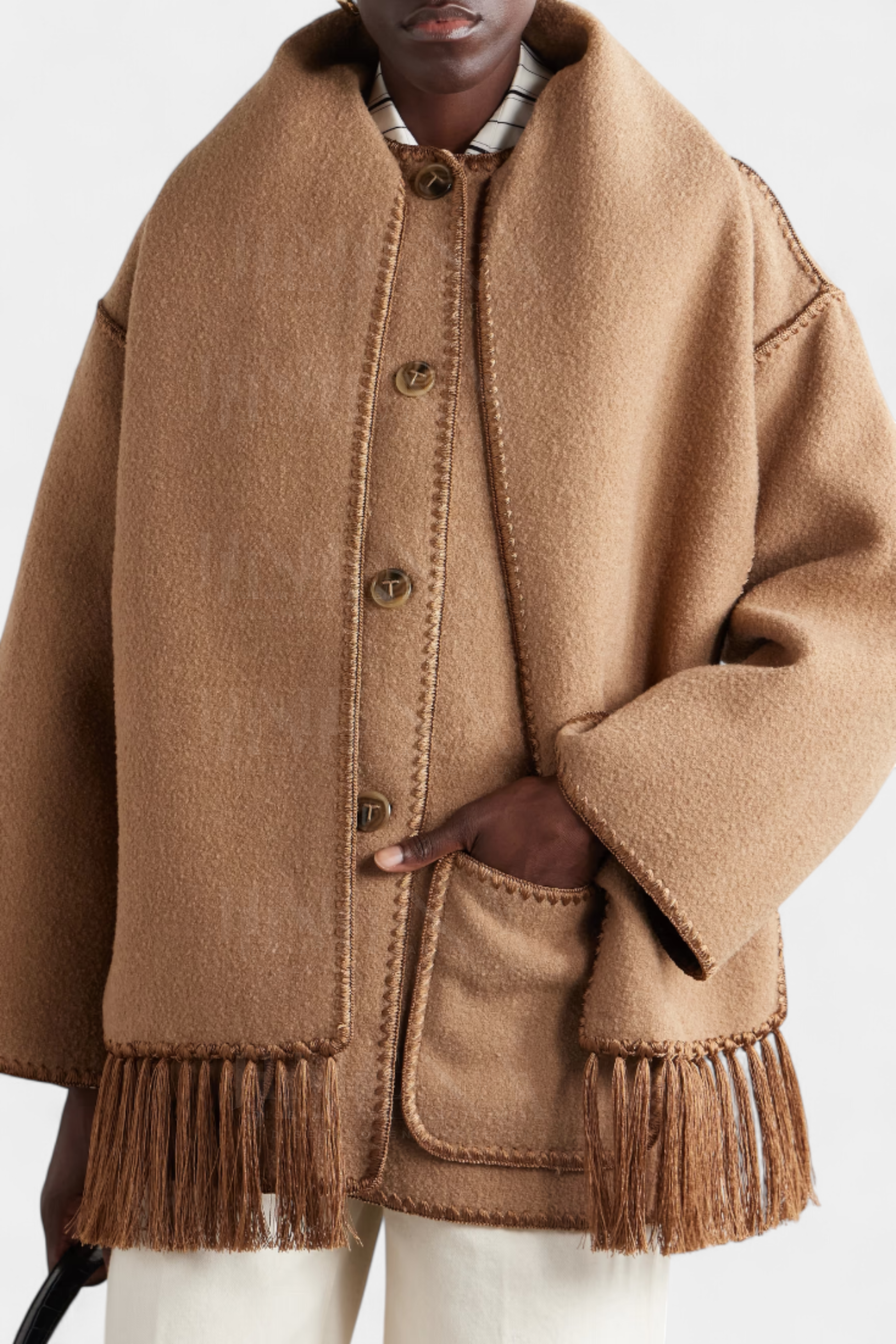 Abrigo Suelto Pauline Con Bufanda De Flecos Texturizado