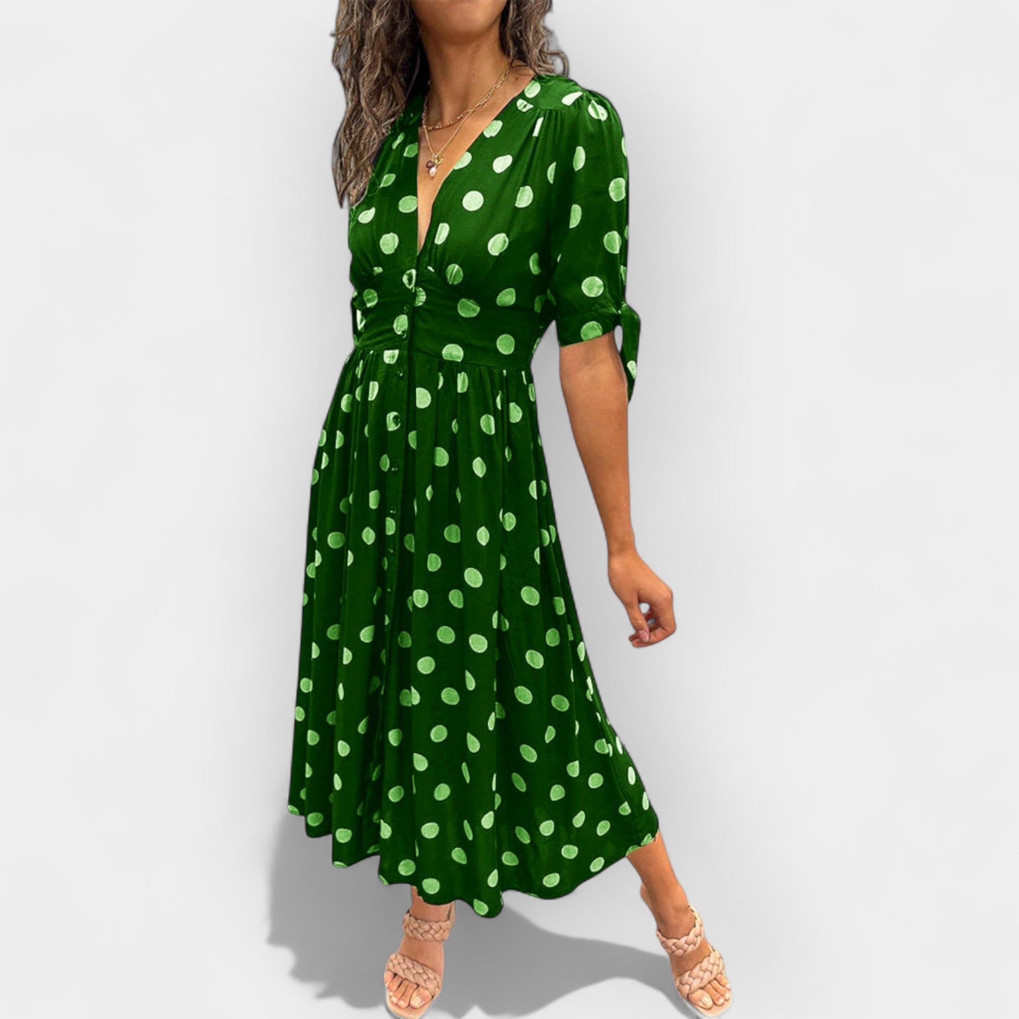 Φόρεμα με Πουά και Κομψές Λεπτομέρειες