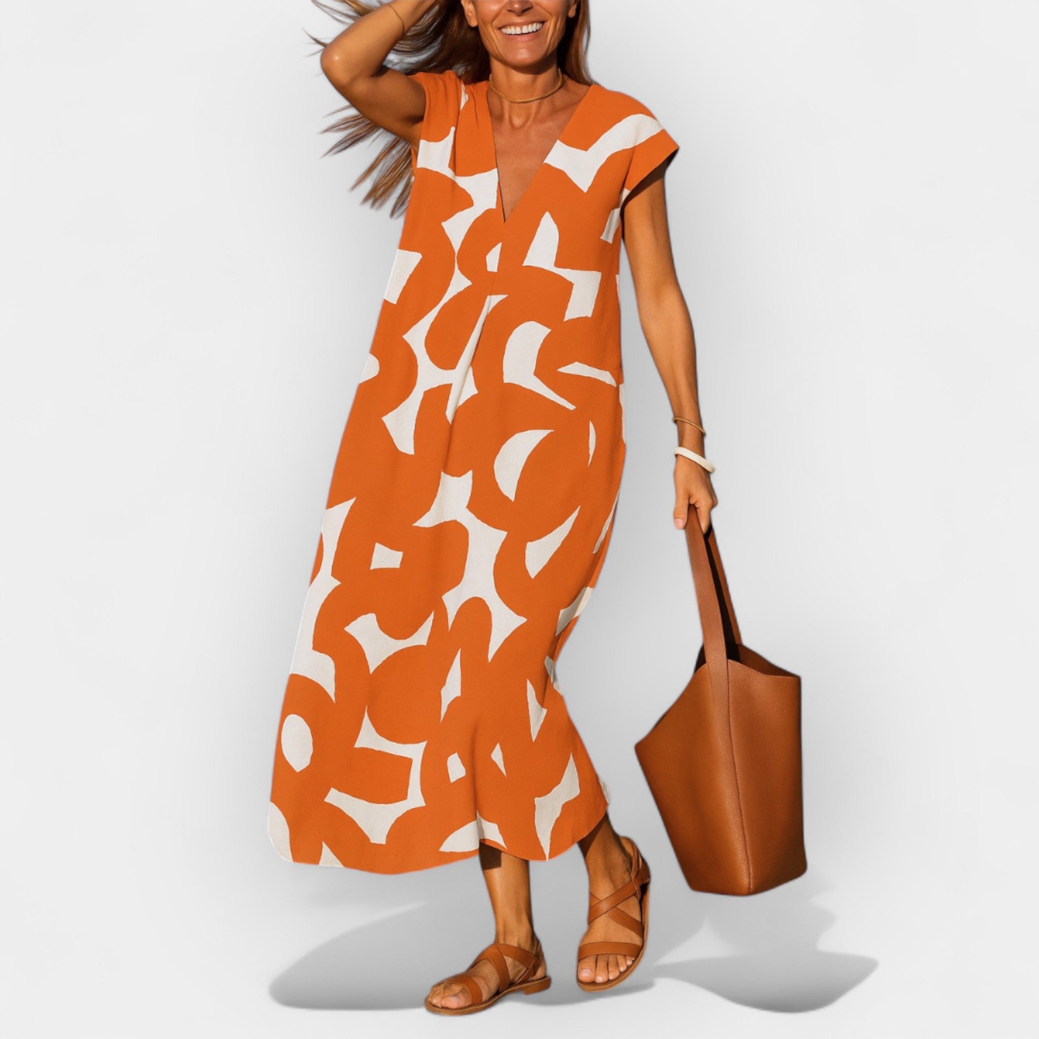 Αέρινο Φόρεμα με V και Μοντέρνο Print