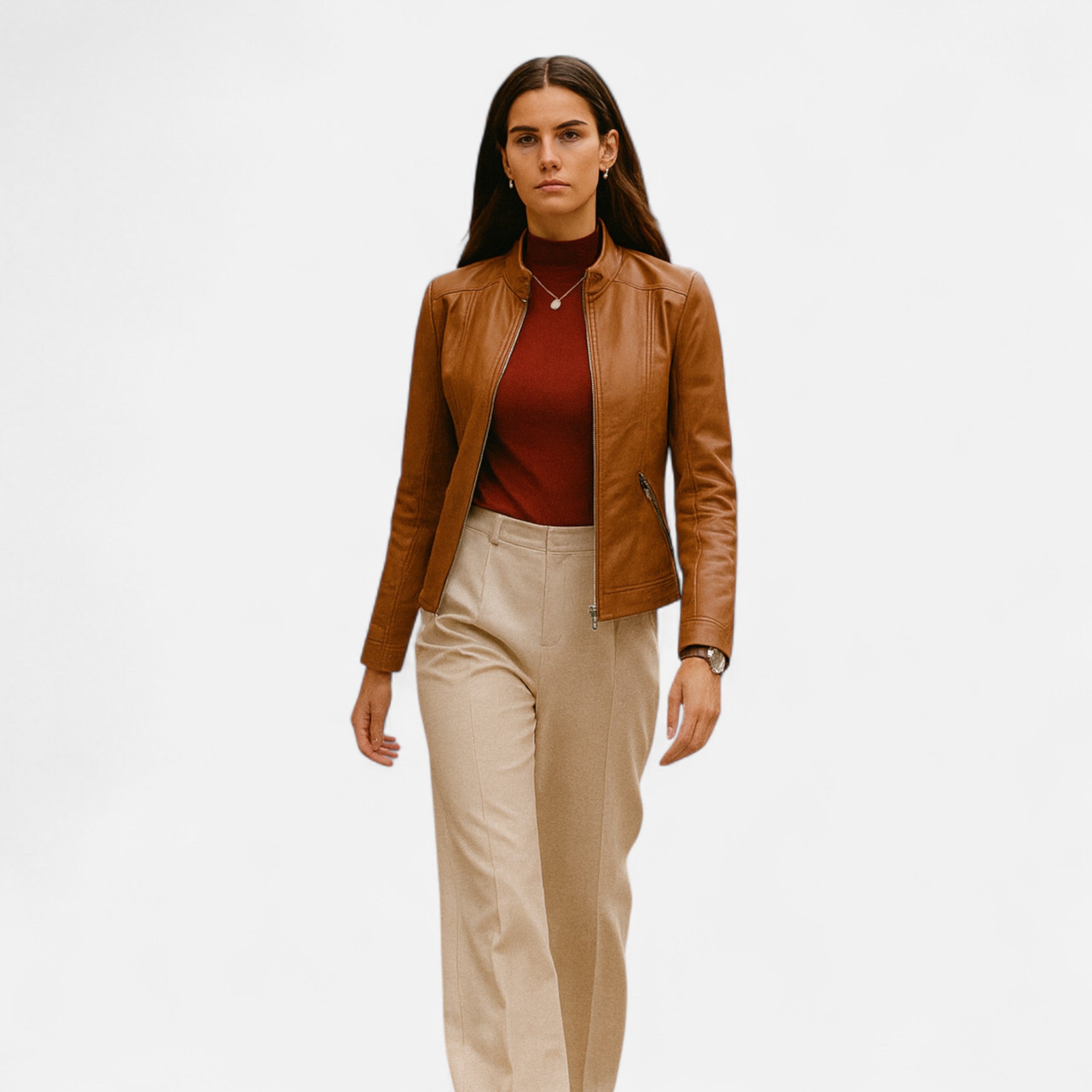 Eliaro Moda | Chaqueta Corta Mujer Cuero PU Cuello Alto con Cinturón