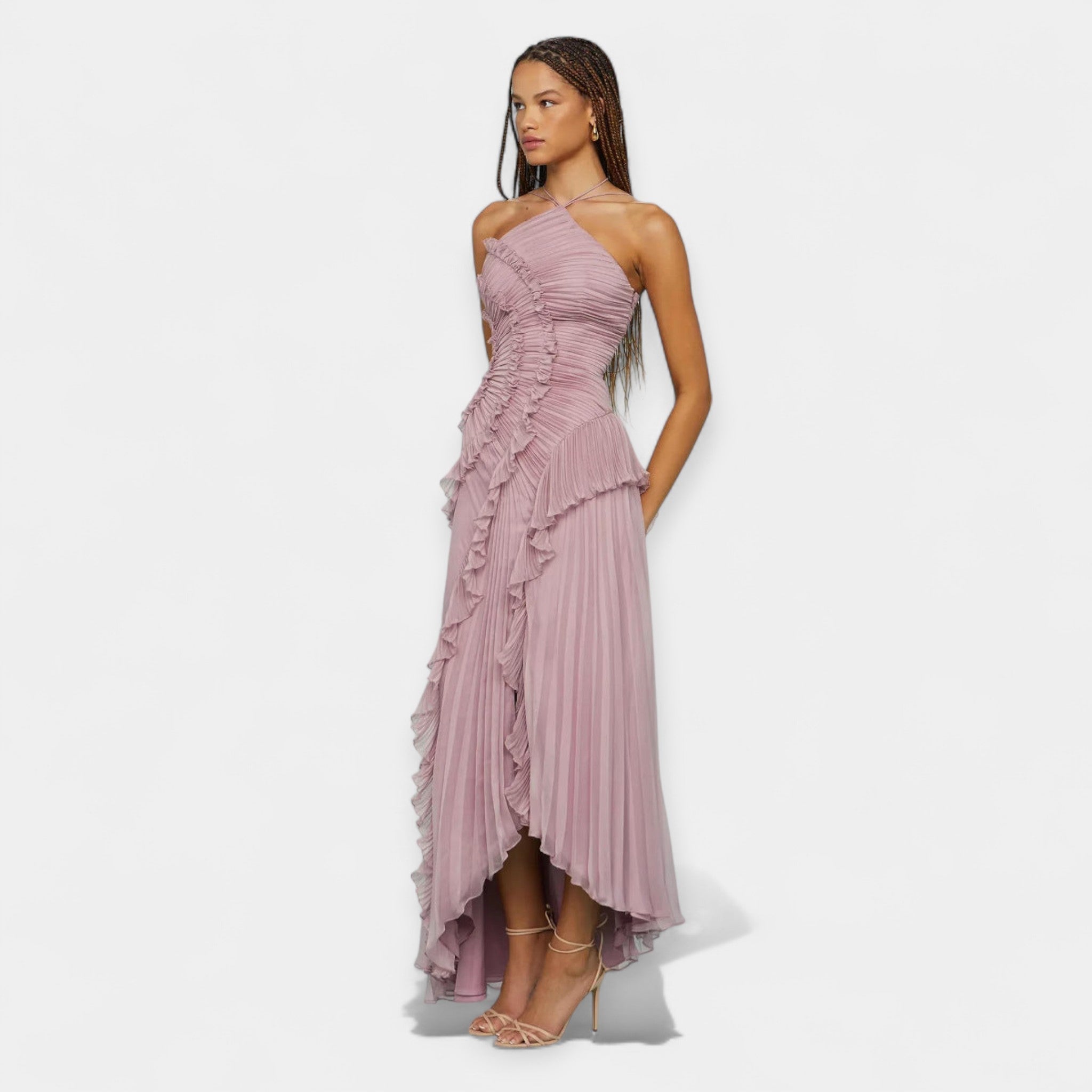 Vestido Midi Lila con Volantes