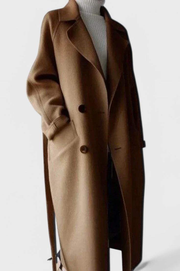 Abrigo Largo De Lana Mezcla Clara Con Estilo Chic Y Calidez