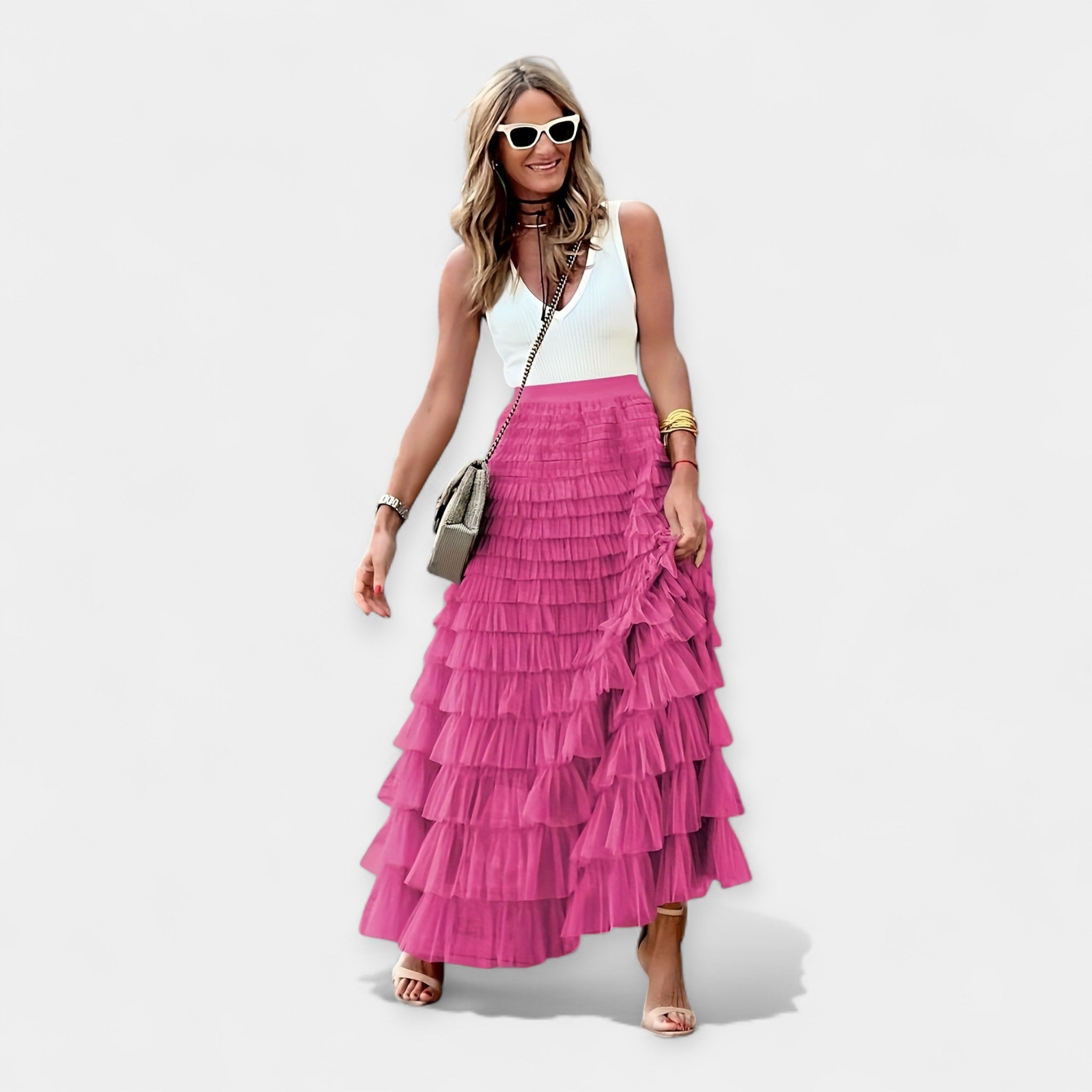 Falda Boho con Dobladillo de Malla