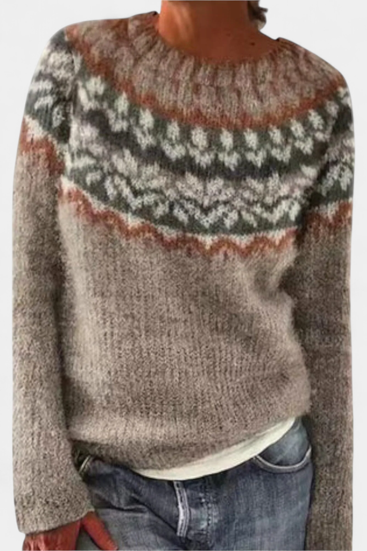 Jersey De Punto Estampado Nórdico Exclusivo Colorido Chic