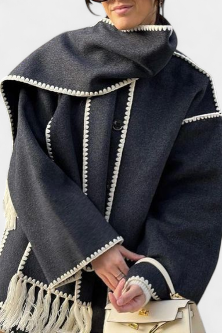 Abrigo Suelto Pauline Con Bufanda De Flecos Texturizado