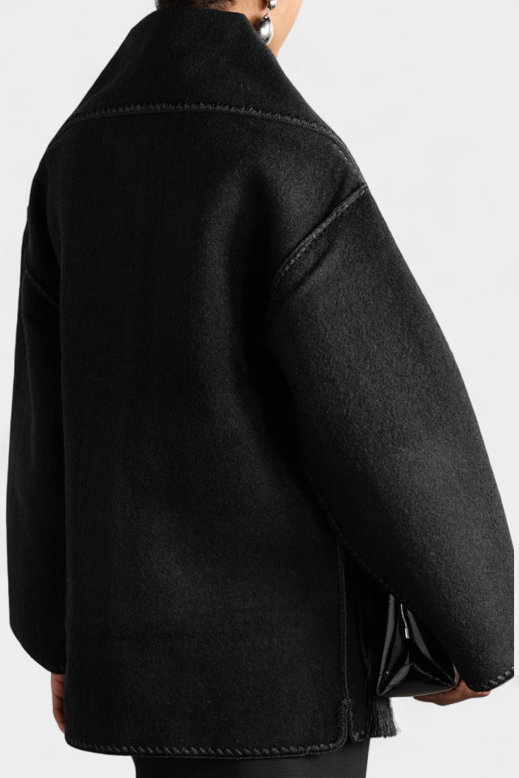 Abrigo Suelto Pauline Con Bufanda De Flecos Texturizado