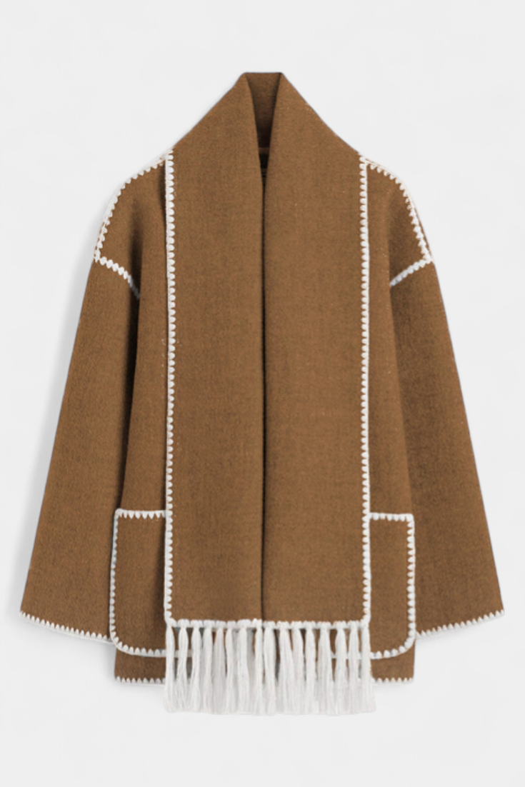 Abrigo Suelto Pauline Con Bufanda De Flecos Texturizado