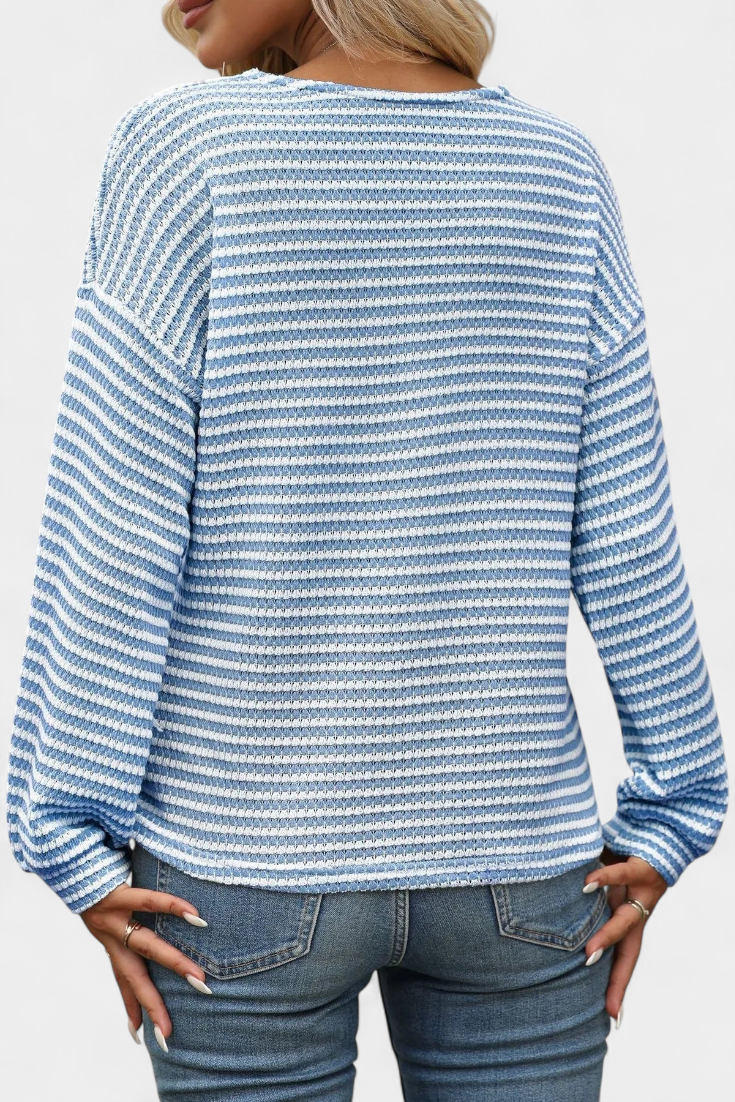 Top Rayas Acanaladas Con Cuello En V Botones Chic Exclusiva