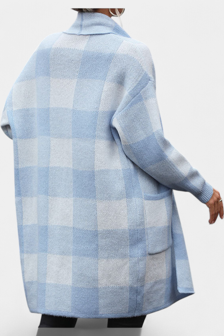 Cardigan de Cuadros Chic con Bolsillos Listos para Todo