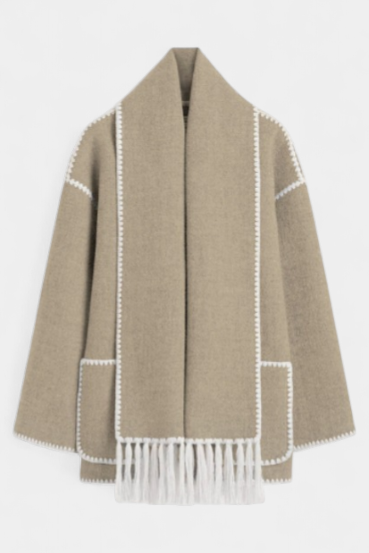 Abrigo Suelto Pauline Con Bufanda De Flecos Texturizado