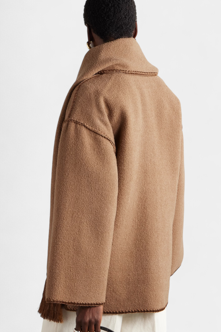 Abrigo Suelto Pauline Con Bufanda De Flecos Texturizado