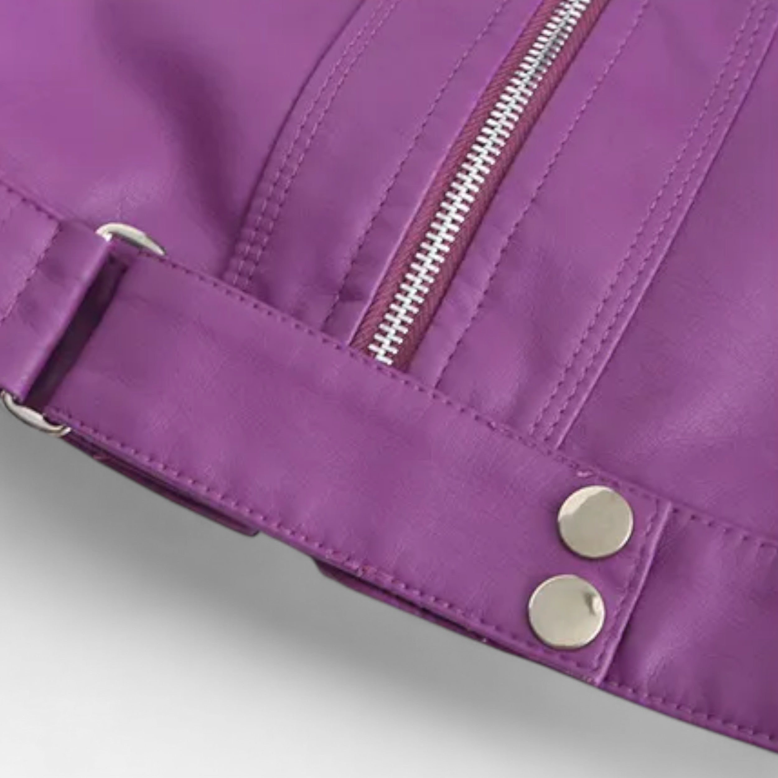 Chaqueta Corta Mujer Cuero PU Cuello Alto con Cinturón