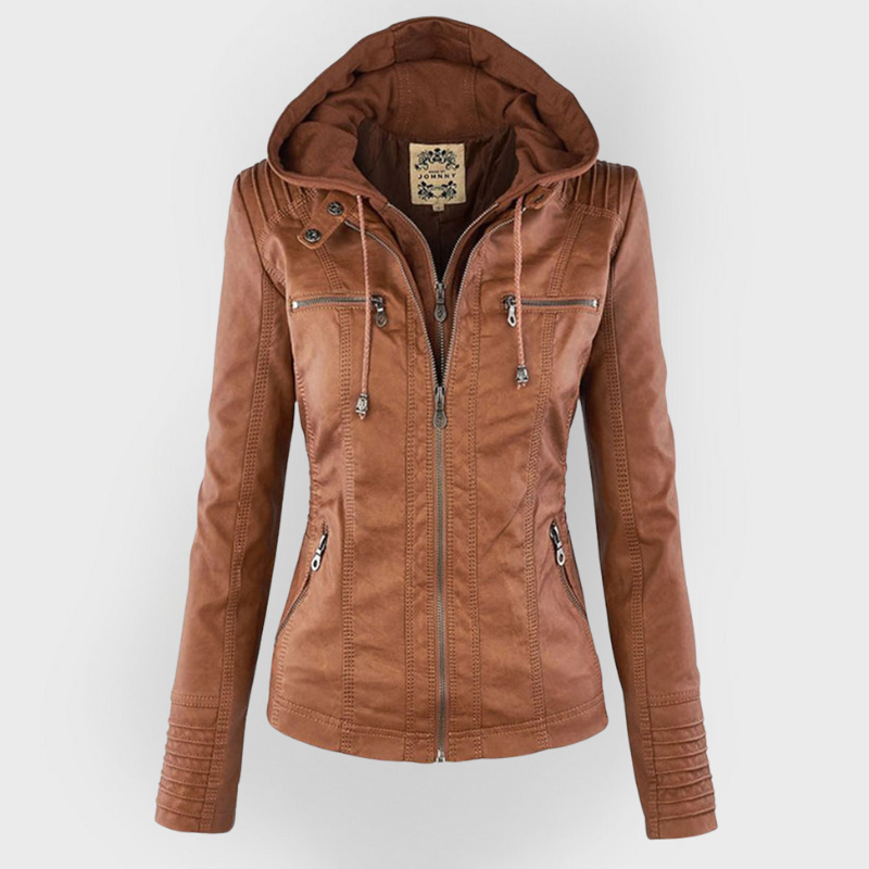 Chaqueta de cuero moderna con capucha