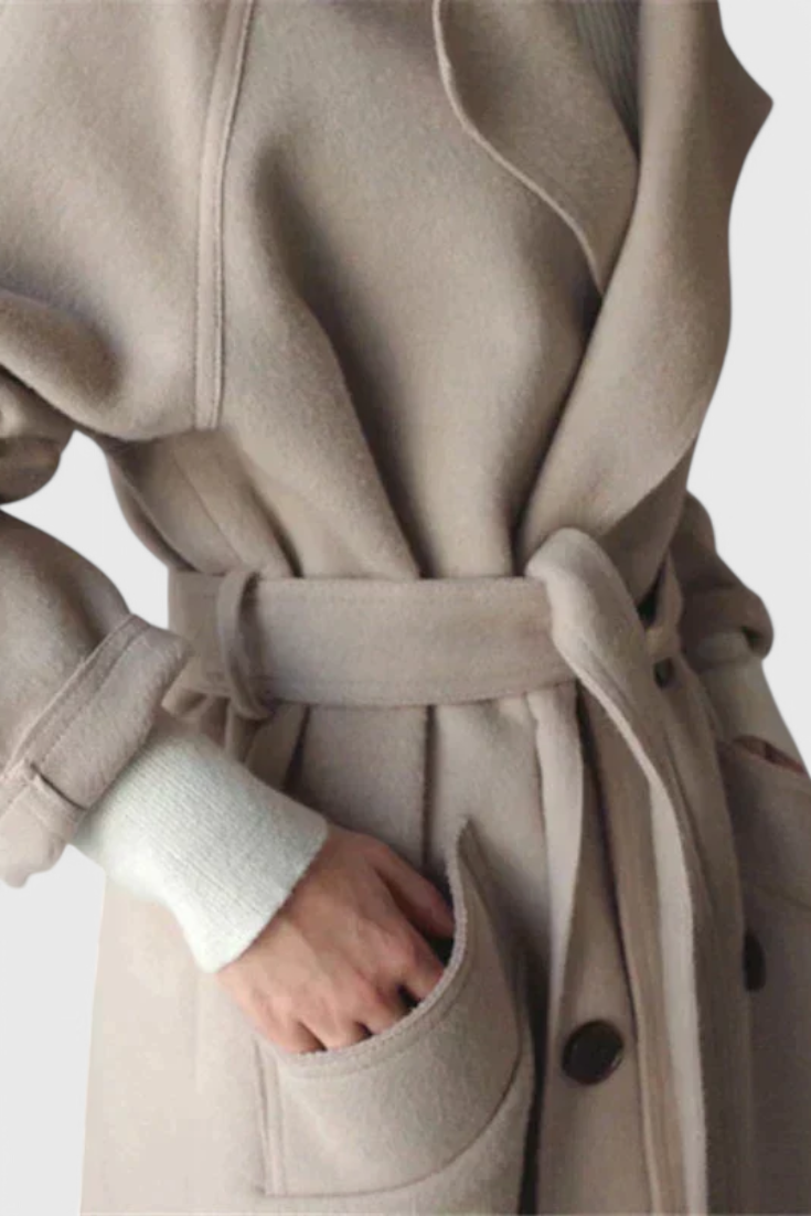 Abrigo Largo De Mezcla De Lana Clara Timeless Elegante