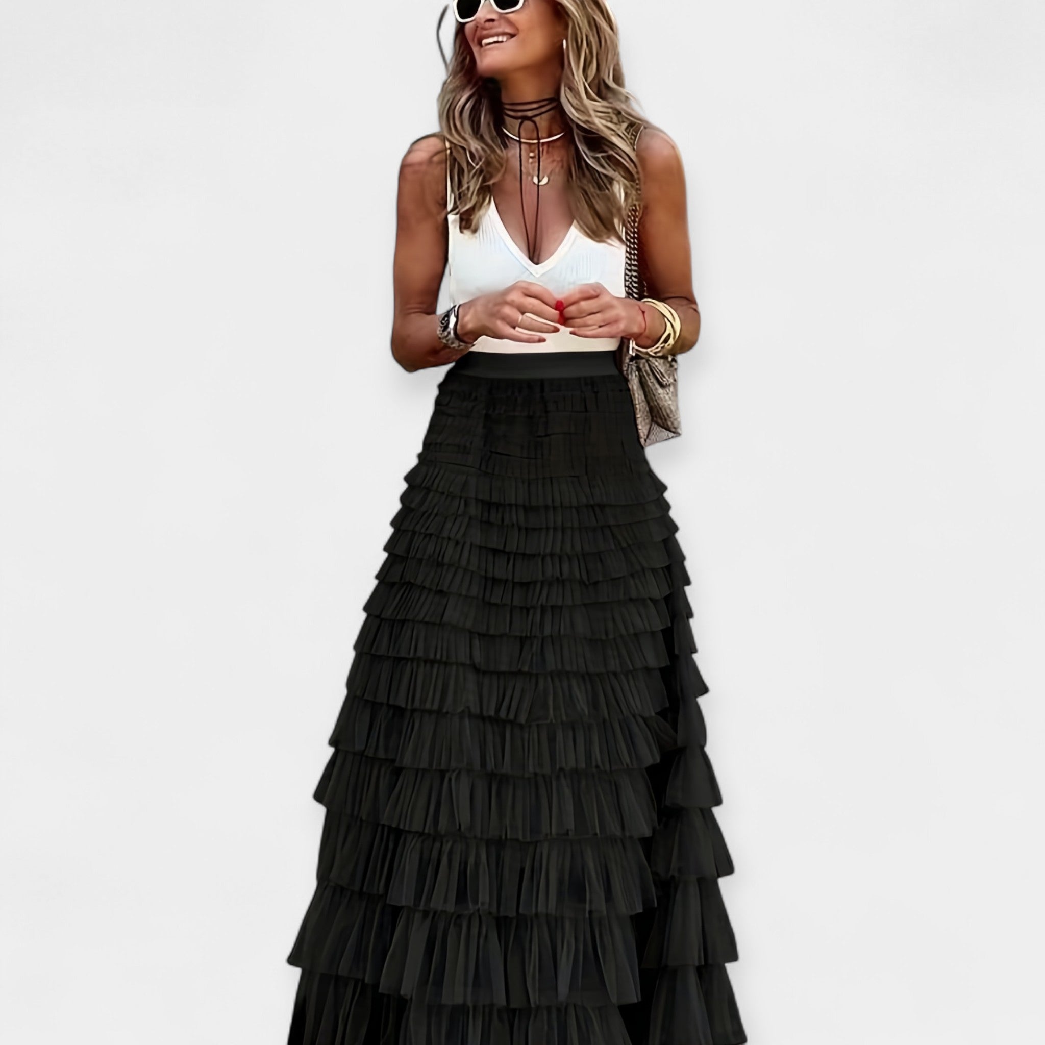 Falda Boho con Dobladillo de Malla