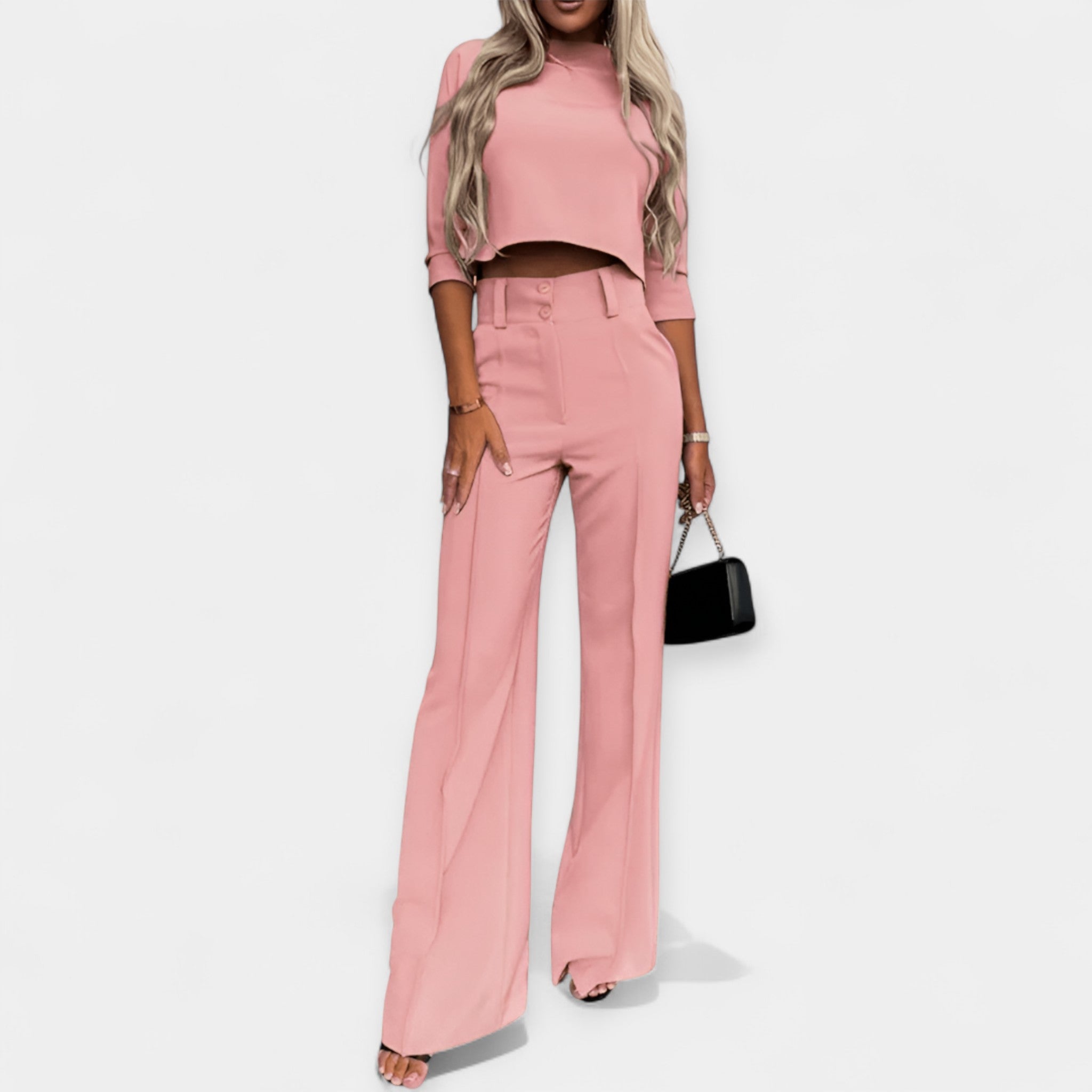 conjunto de crop top y pantalón palazzo