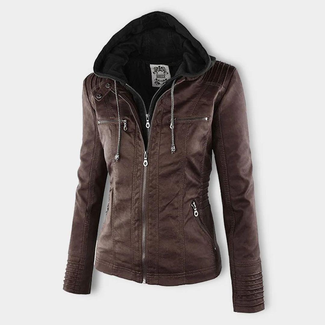 Chaqueta de cuero moderna con capucha