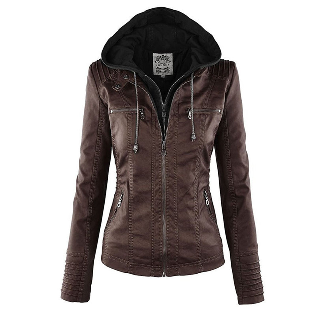 Chaqueta de cuero moderna con capucha