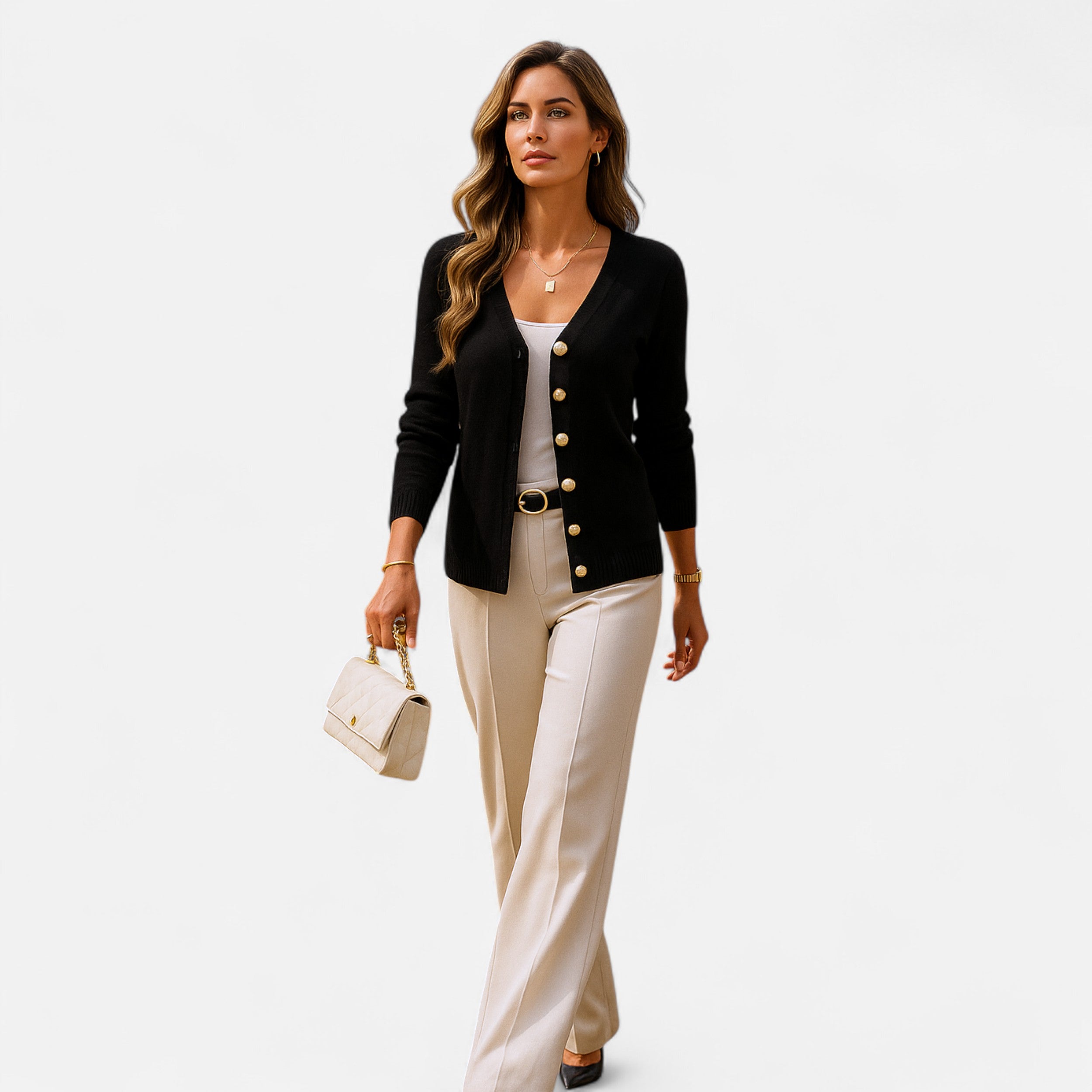 Cárdigan Mujer Botones Frontales Color Sólido