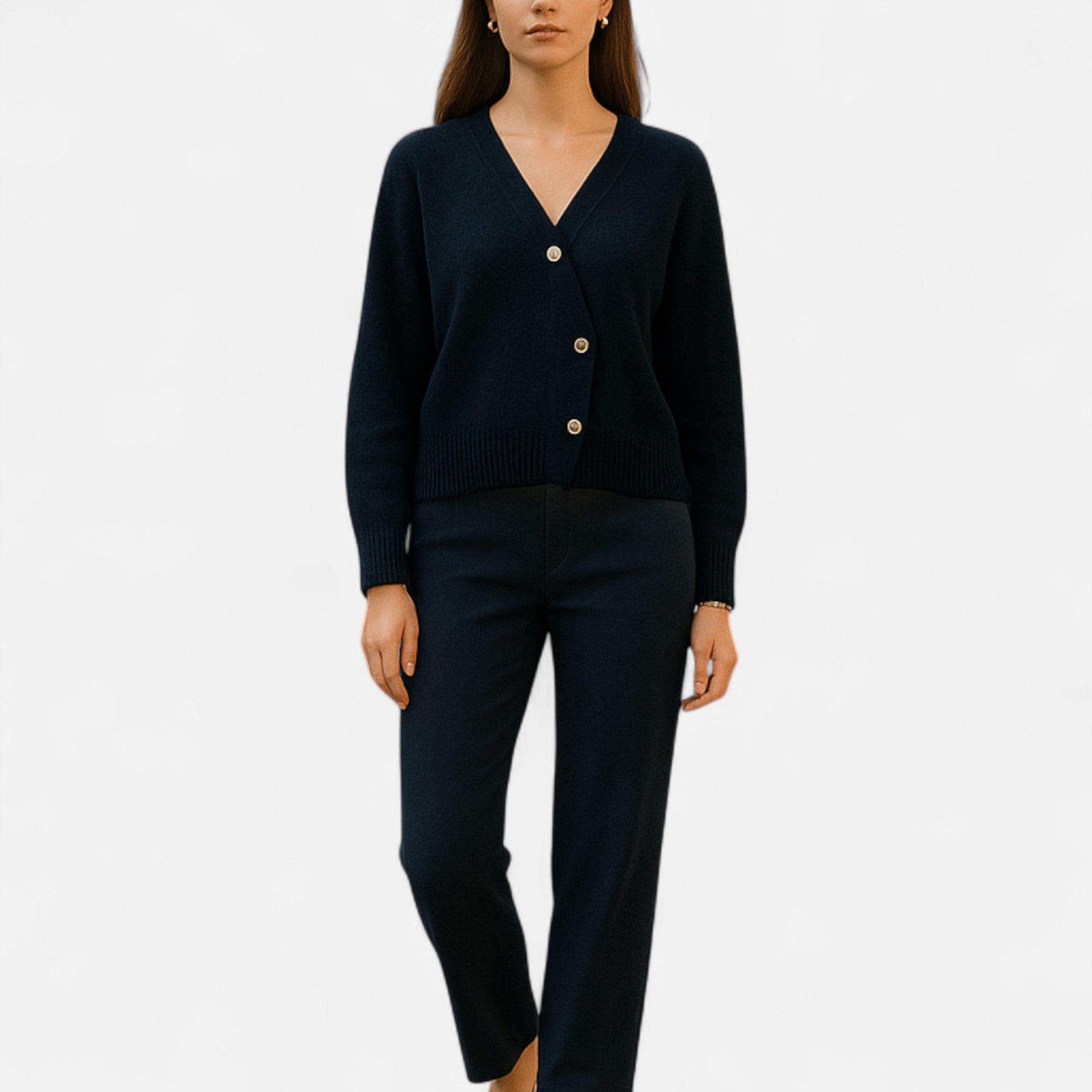 Cárdigan Mujer Lana Premium con Botones en Diagonal