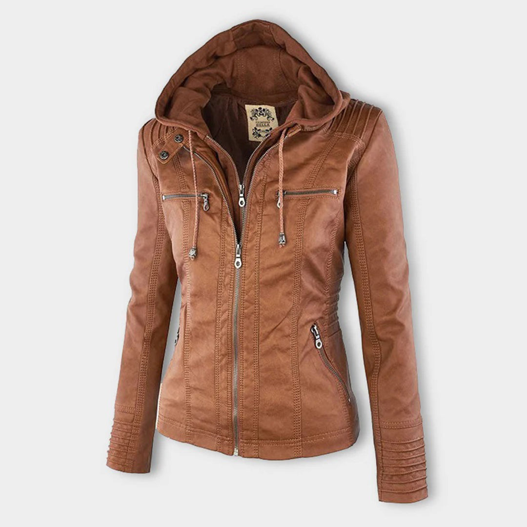 Chaqueta de cuero moderna con capucha