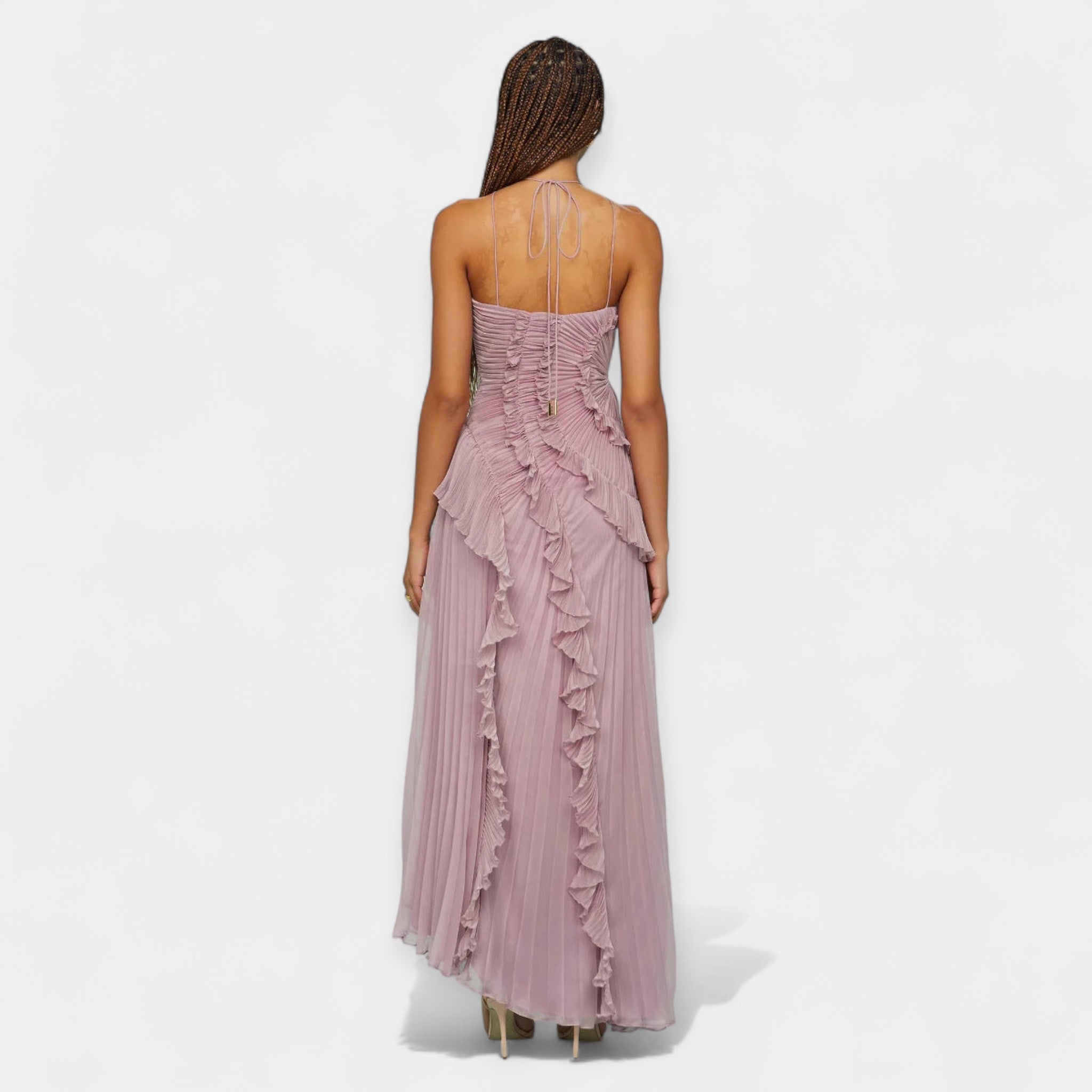 Vestido Midi Lila con Volantes