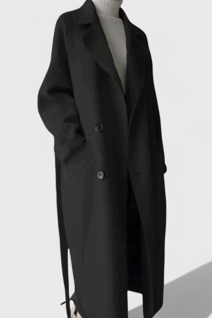 Abrigo Largo De Mezcla De Lana Clara Timeless Elegante