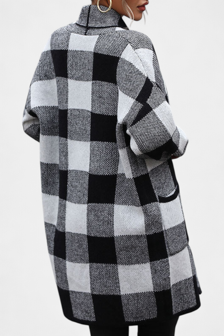 Cardigan de Cuadros Chic con Bolsillos Listos para Todo