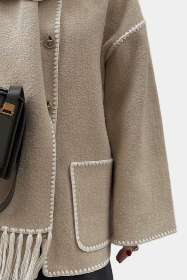 Abrigo Suelto Pauline Con Bufanda De Flecos Texturizado