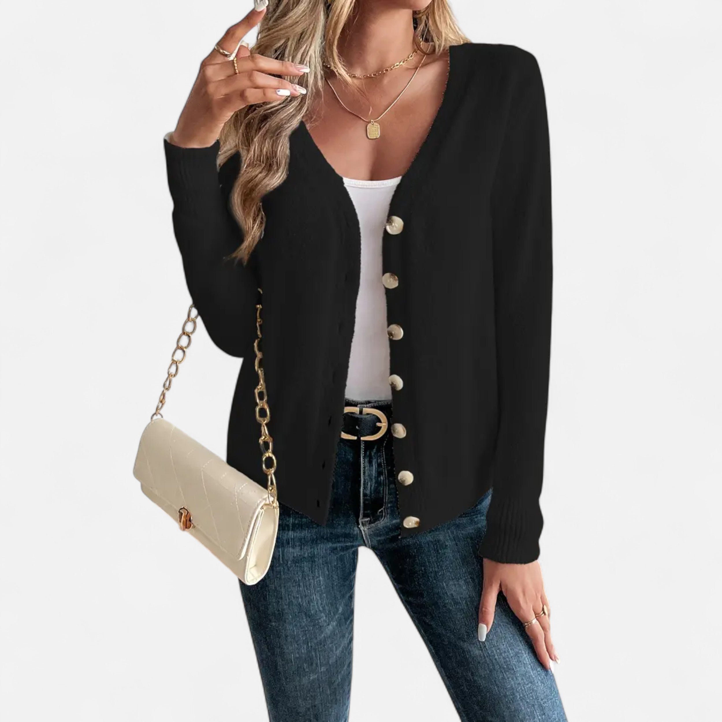 Cárdigan Mujer Botones Frontales Color Sólido