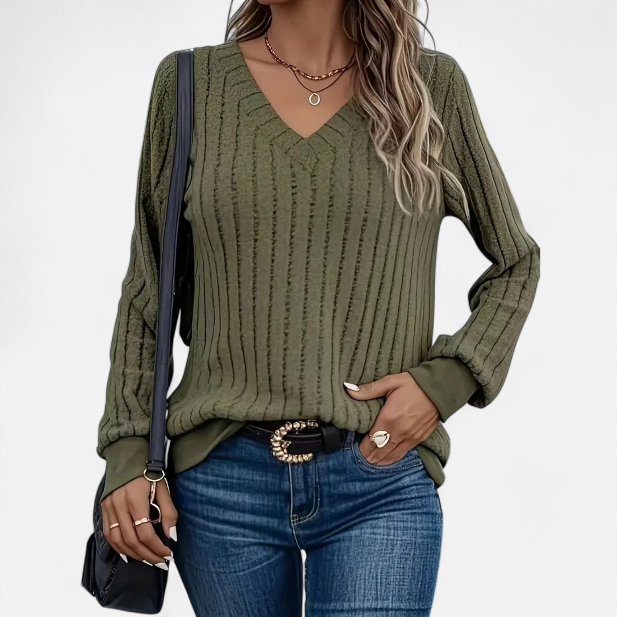 Jersey Mujer Cuello en V Acanalado